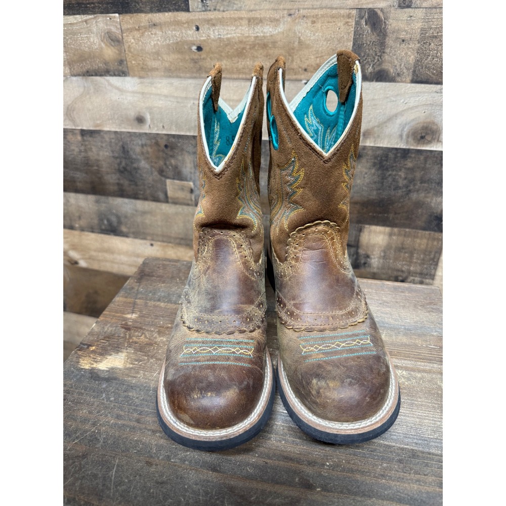 Ariat Fatbaby Western Boots Brown Leather Turquoise Embroidery Womens 8.5 B - Picture 4 of 6